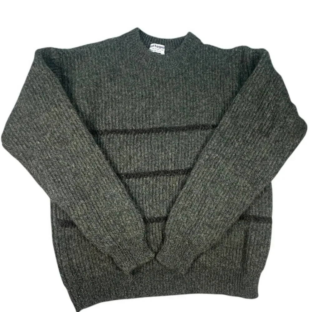 Buffagni Crewneck Striped Knit Sweater Size Small Vintage Earthy Green